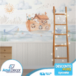 Papel de Parede Arca de Noe com Ripado Branco