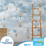Papel de Parede Balões e Urso Azul
