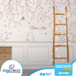 Papel de Parede Flores com Boiserie 02