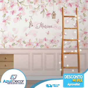Papel de Parede Flores com Boiserie