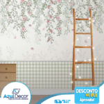 Papel de Parede Flores com Xadrez Verde