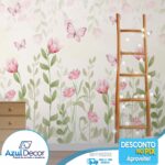 Papel de Parede Flores com Borboletas